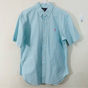 Ralph Lauren Classic Fit Seersucker Short Sleeve Shirt Men Size Medium Casual